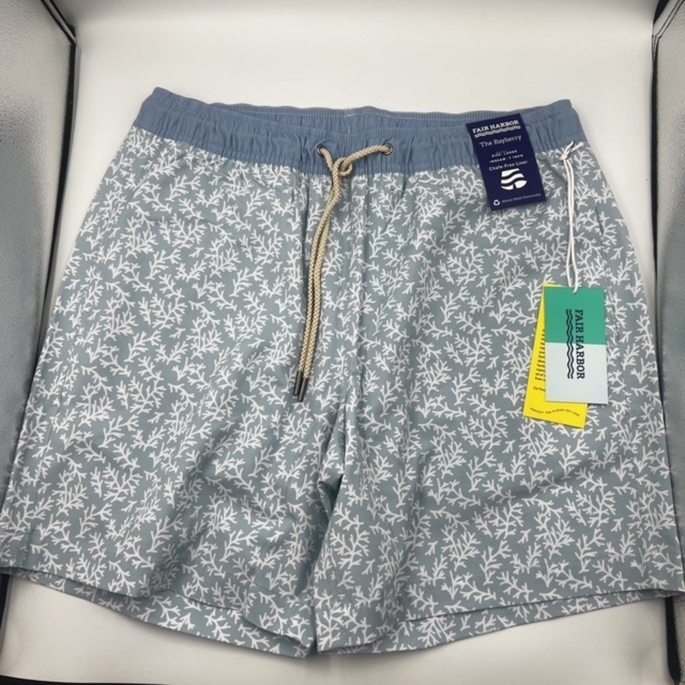 Fair Harbor Men's Large The Bayberry Mist Seaweed Blue 7" Swim Trunks